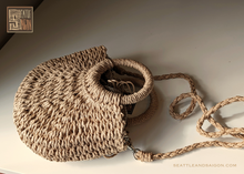 Load image into Gallery viewer, NATURAL WOVEN STRAW HANDBAG WITH MOON HANDLE

